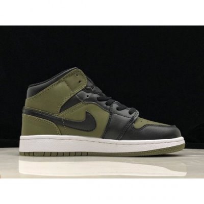 Nike Bayan Air Jordan 1 Mid Gs Zeytin Yeşili / Siyah Basketbol Ayakkabısı Türkiye - FYAYX3YT